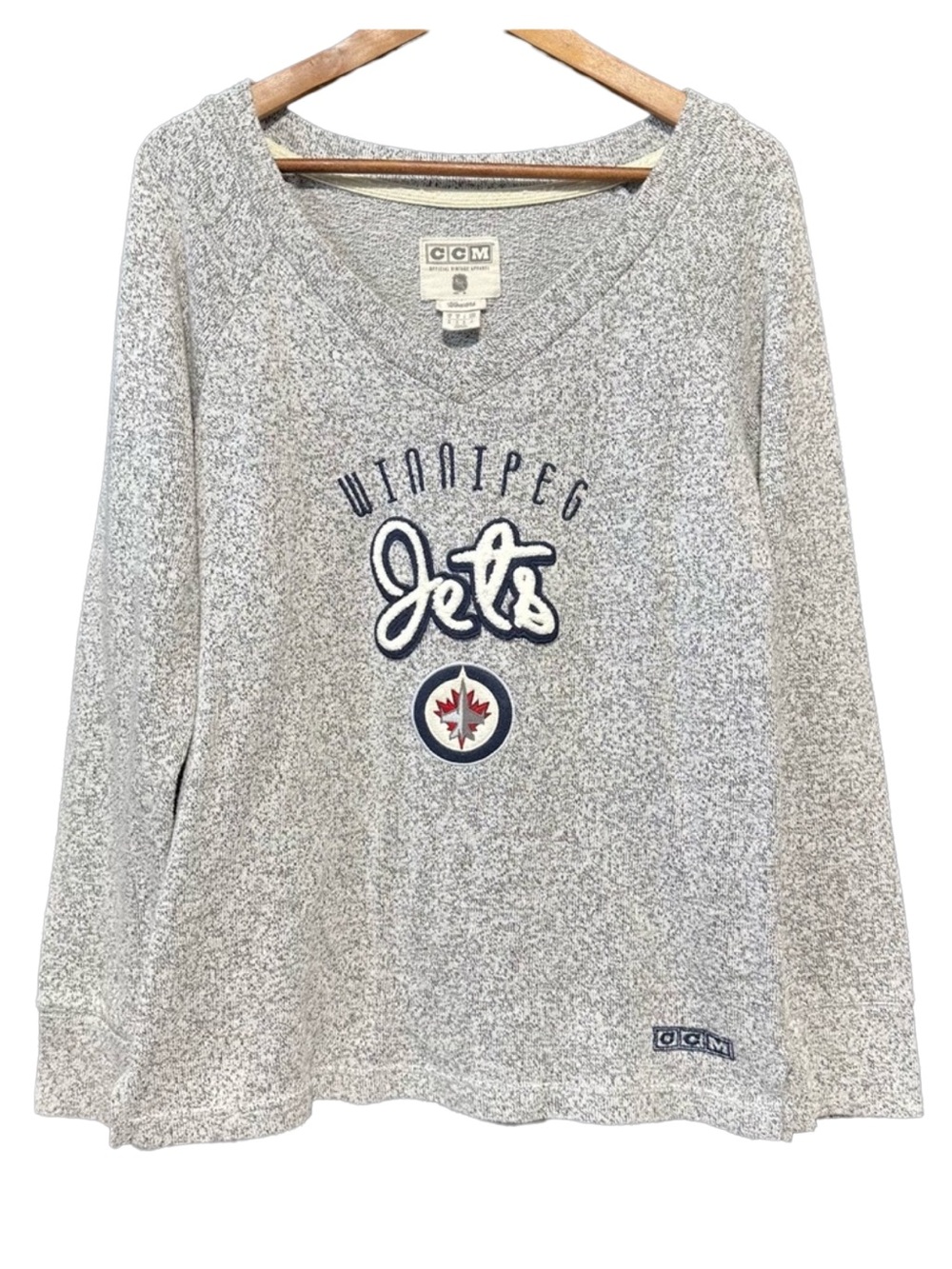 CCM Winnipeg Jets NHL Hockey V Neck Knit Sweater Womens M Gray Fanwear